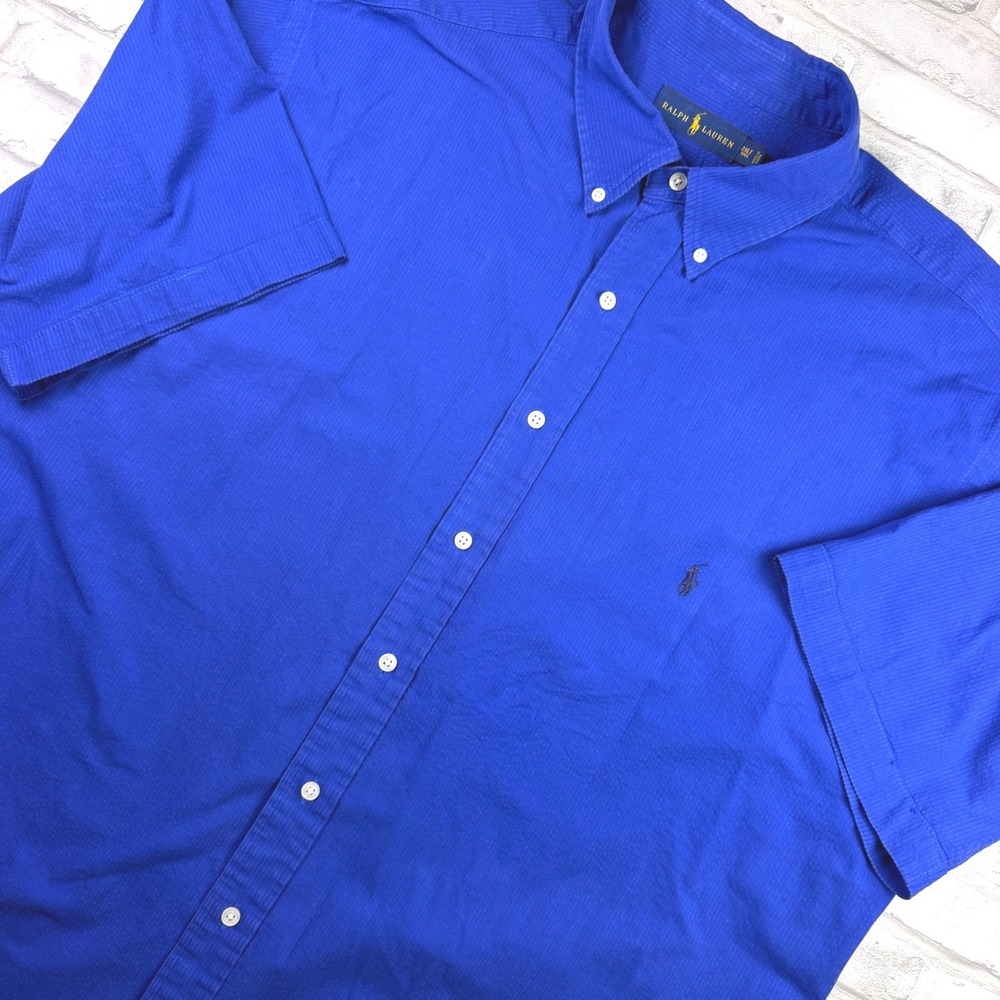 Ralph Lauren Shirt Mens 2XLT Blue Tonal Shadow Stripe Short Sleeve Tall EUC